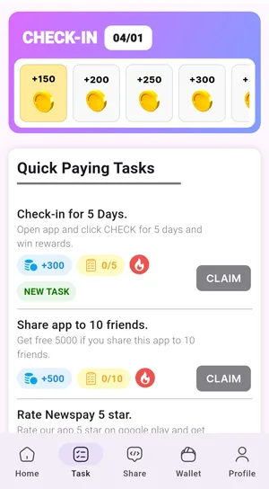 earn money with daily tasks using the NewsPay app