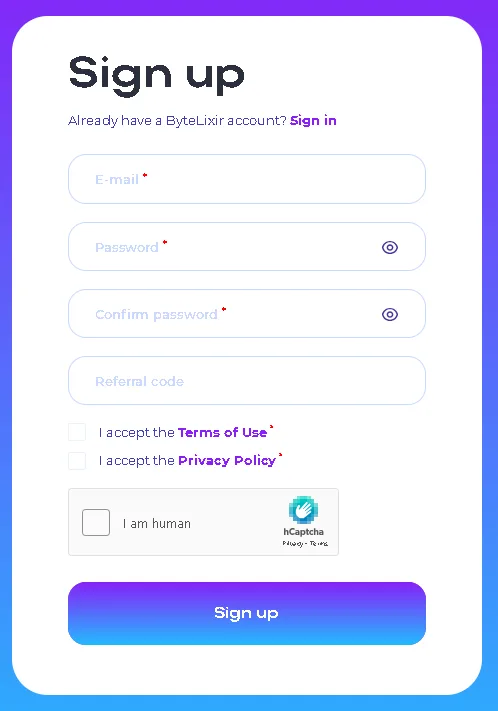 how to register on ByteLixir and which registration form to fill in