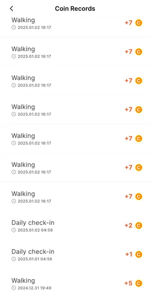 Examples of coin rewards from walking with the WalkTask app