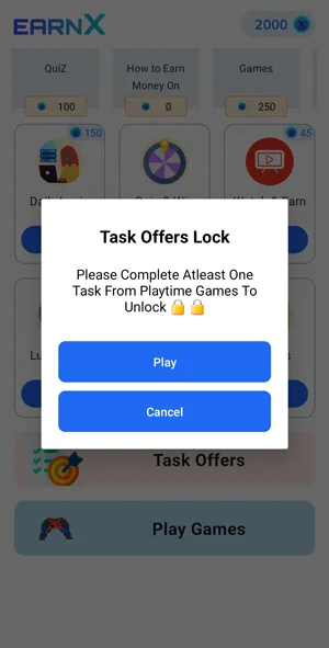 Mobile game tasks unlock paid offers on EarnX app