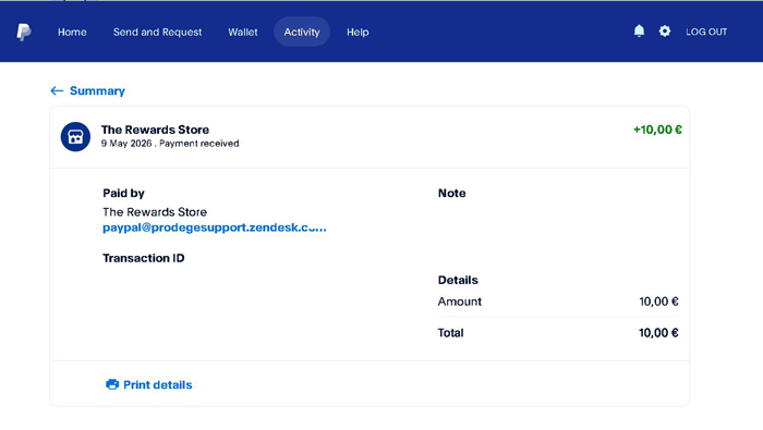 ySense proof of payment received in PayPal on May 9, 2026