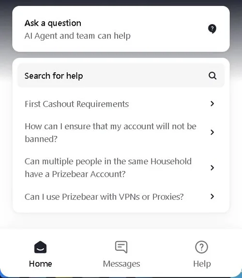 How to get help on PrizeBear