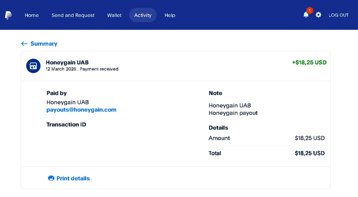 honeygain payment proof in PayPal
