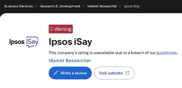 Ipsos iSay Trustpilot warning