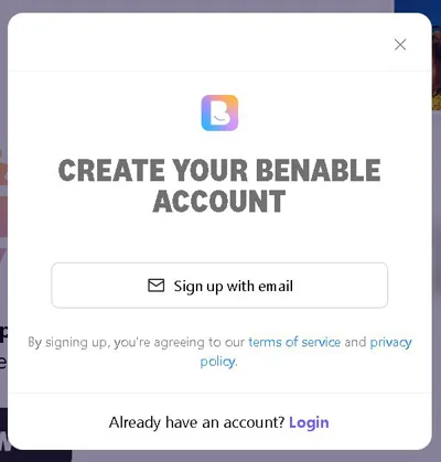 Benable sign up form