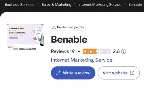 Benable Trustpilot