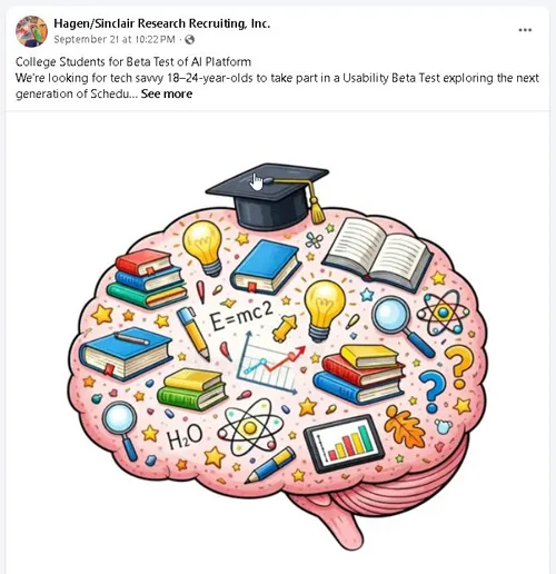 Hagen Sinclair posts information about online studies on Facebook