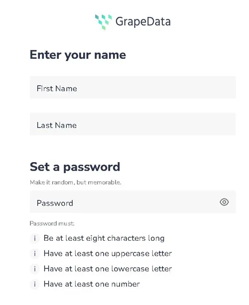 GrapeData sign up form
