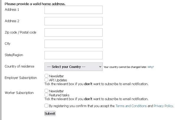 Microworkers valid home address