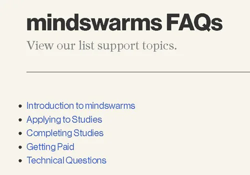 Mindswarms support FAQ
