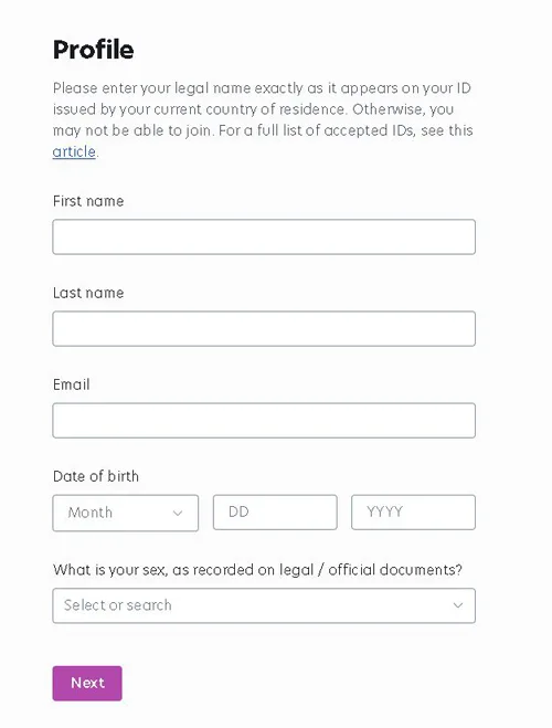 Prolific sign up registration form